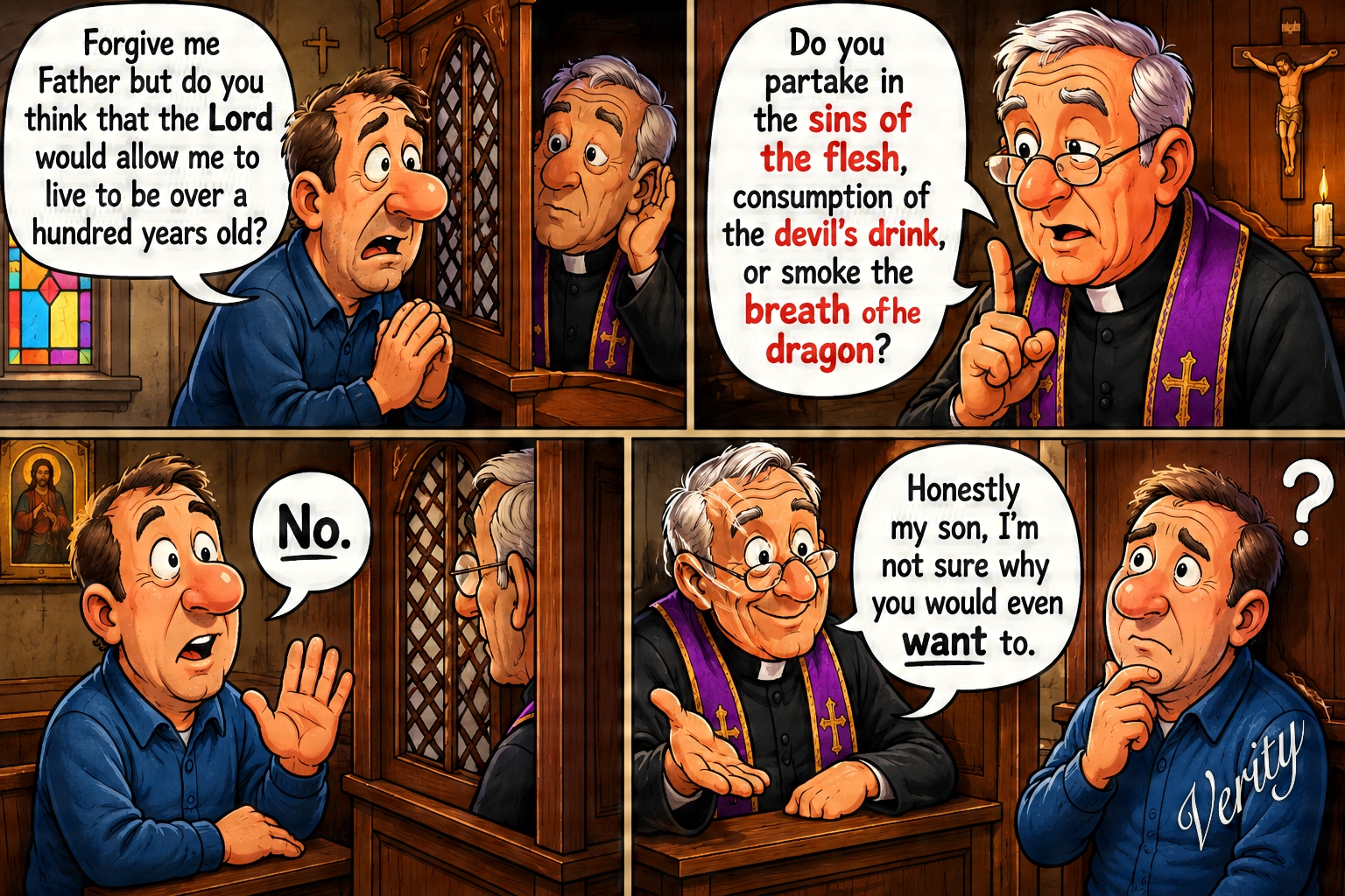 Confessional 100 Years — original joke image by Glen Munro