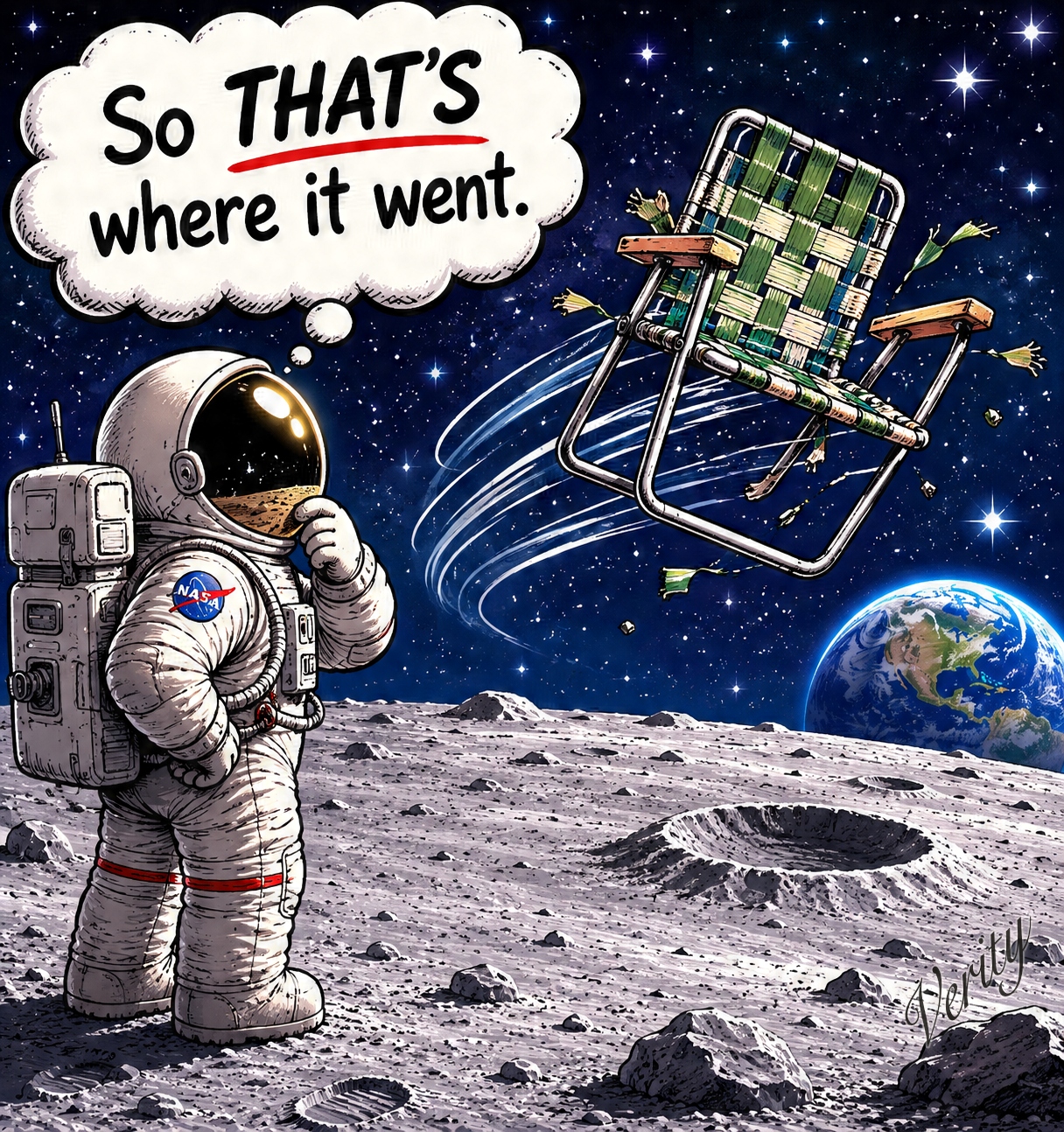 Floating Lawn Chair — original joke image by Glen Munro