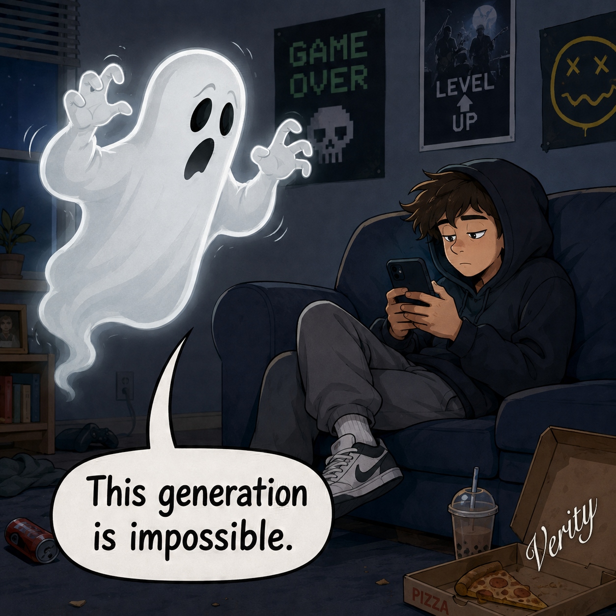Ghost and Teenager — original joke image by Glen Munro