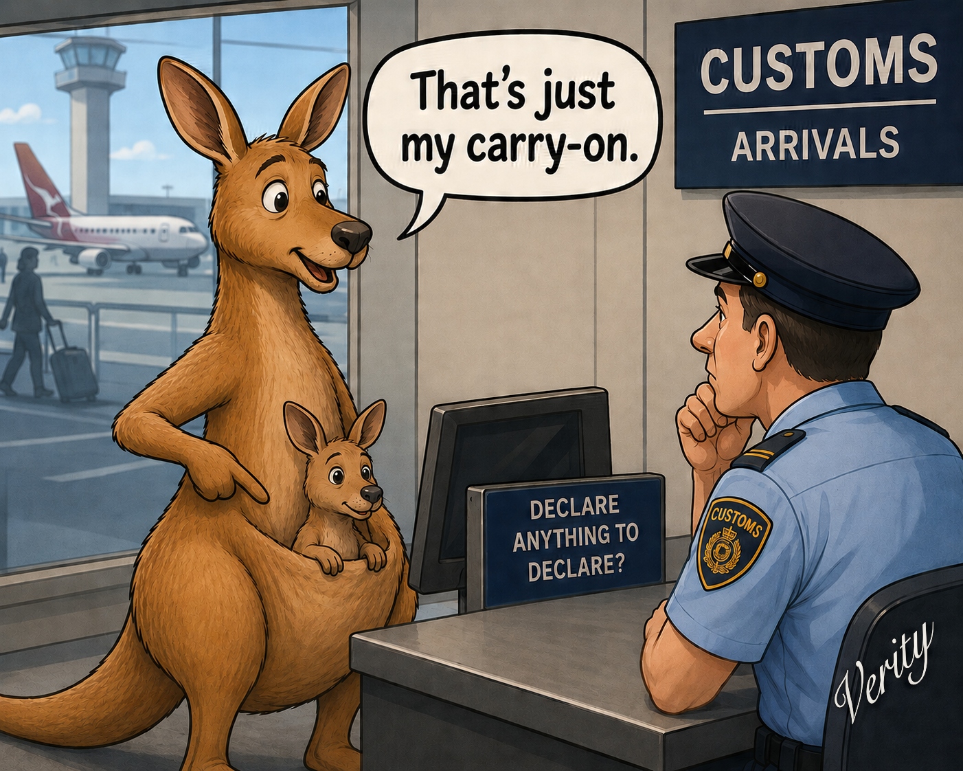 Kangaroo Carry on — original joke image featuring kangaroo and joey