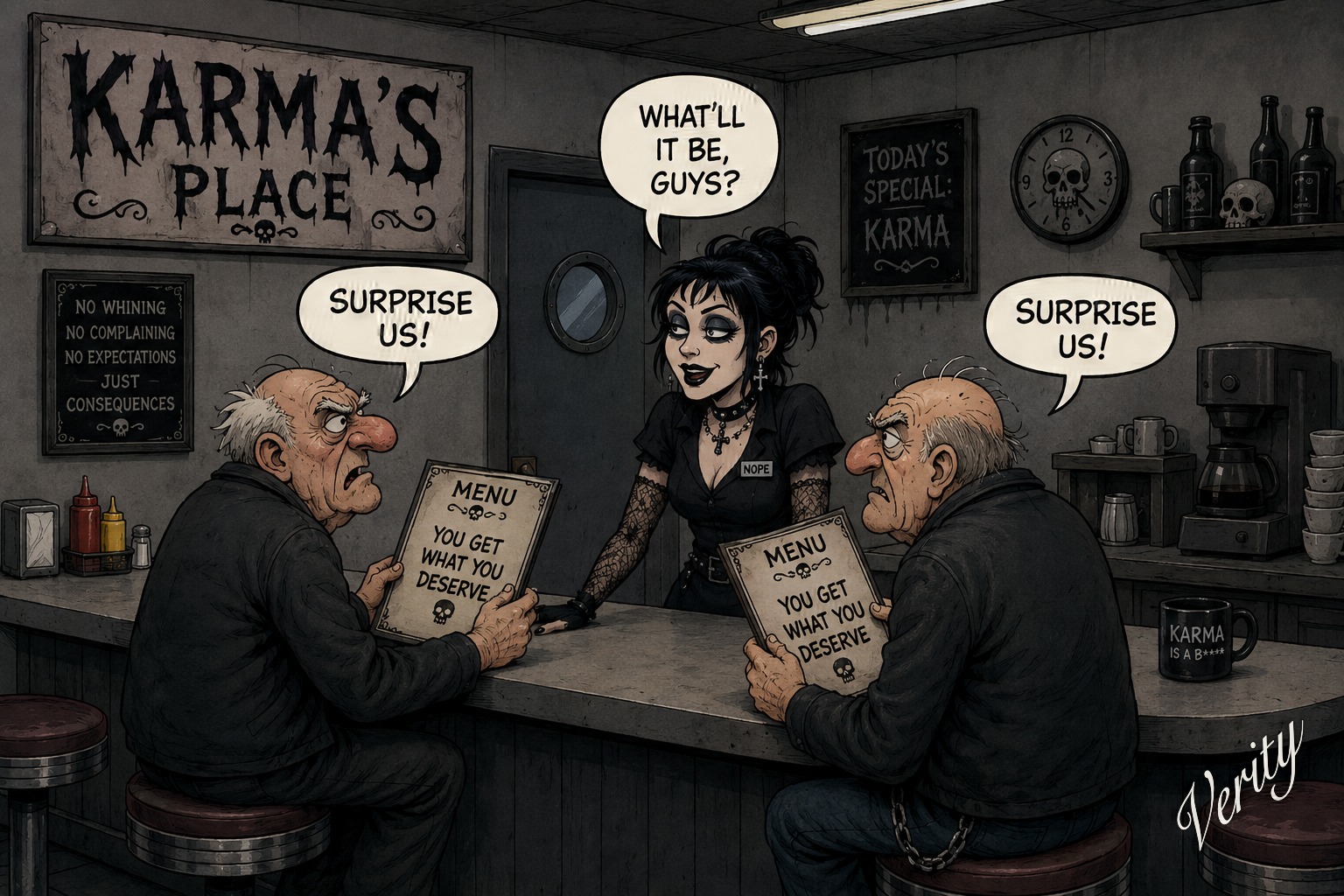Karma's Place — original joke image by Glen Munro