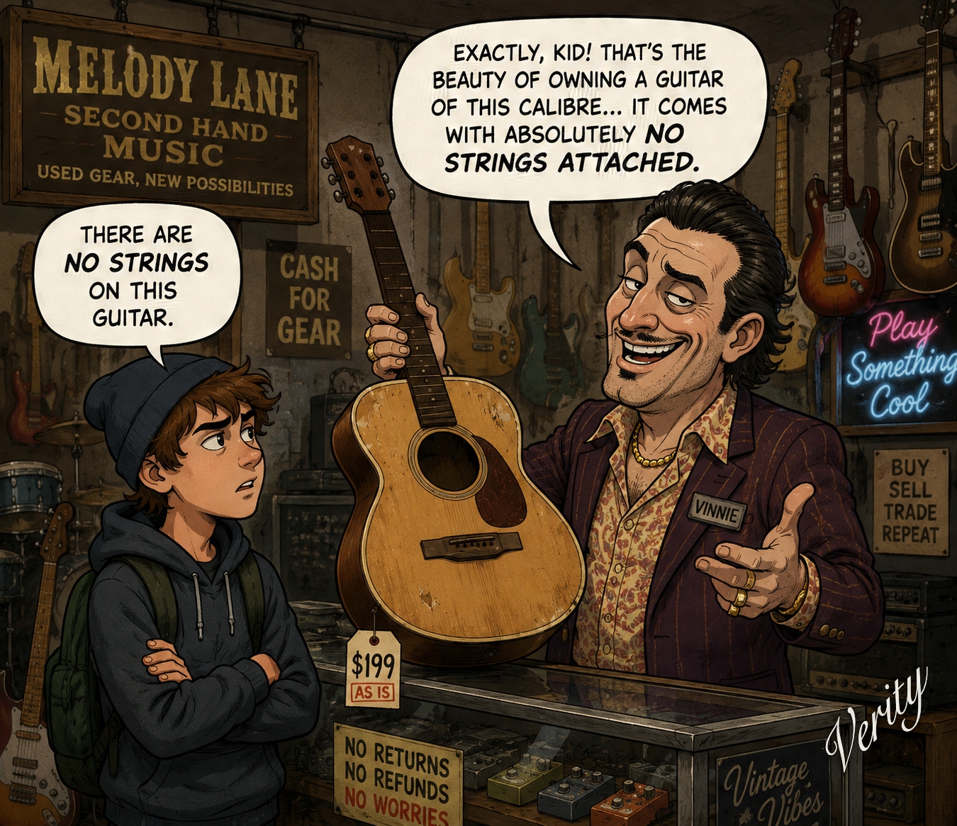 No Strings — original joke image by Glen Munro
