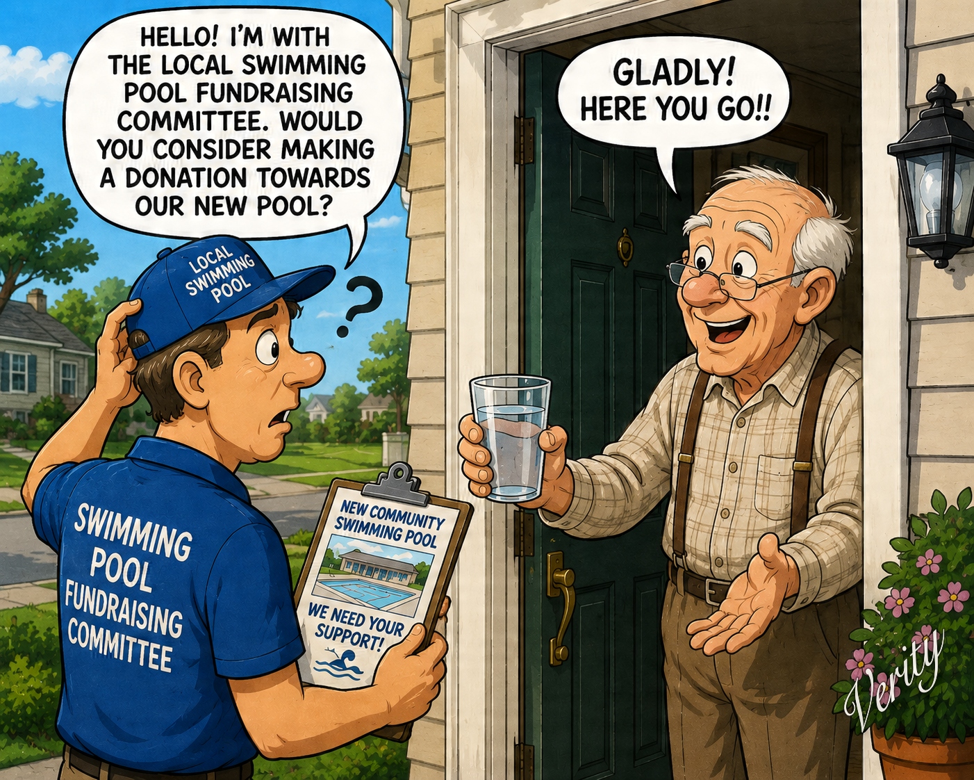 Swimming Pool Donation — original joke image by Glen Munro