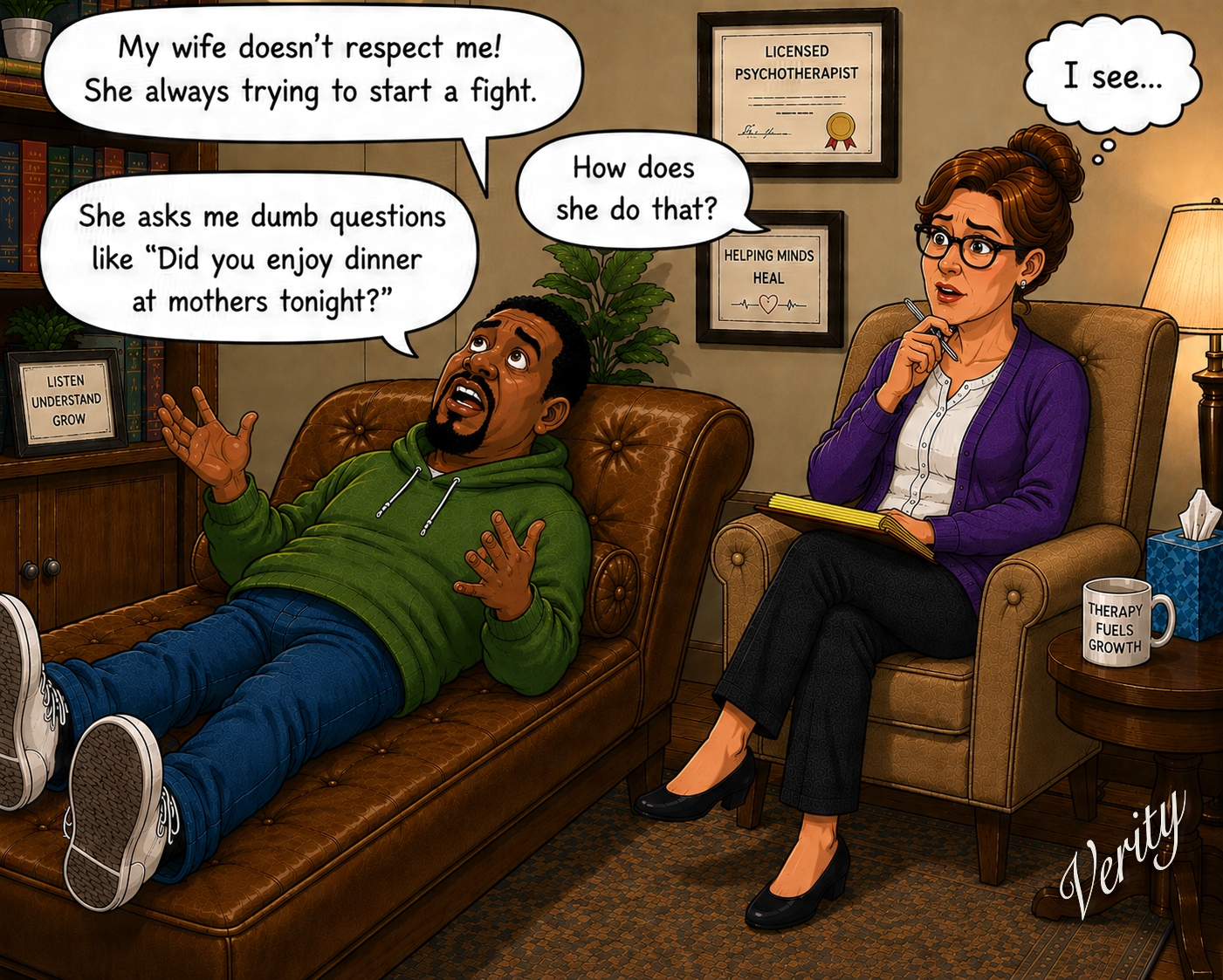 Wife Starts Fights — original joke image by Glen Munro
